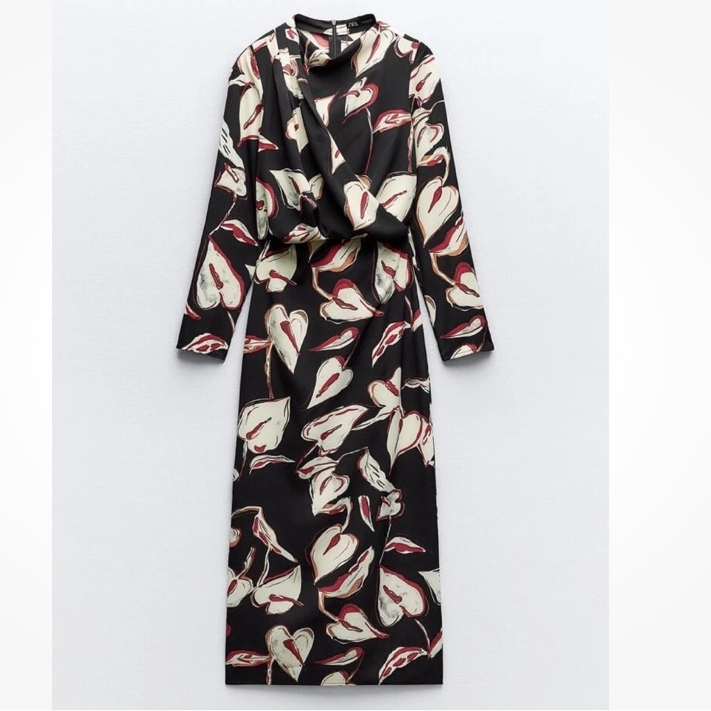 ZARA Floral Black Cream Dress sz large